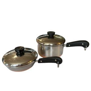 Vintage Revere Ware 4 Piece Set 5" Skillet Pan 1.5 Quart Pot Lids Copper Bottom